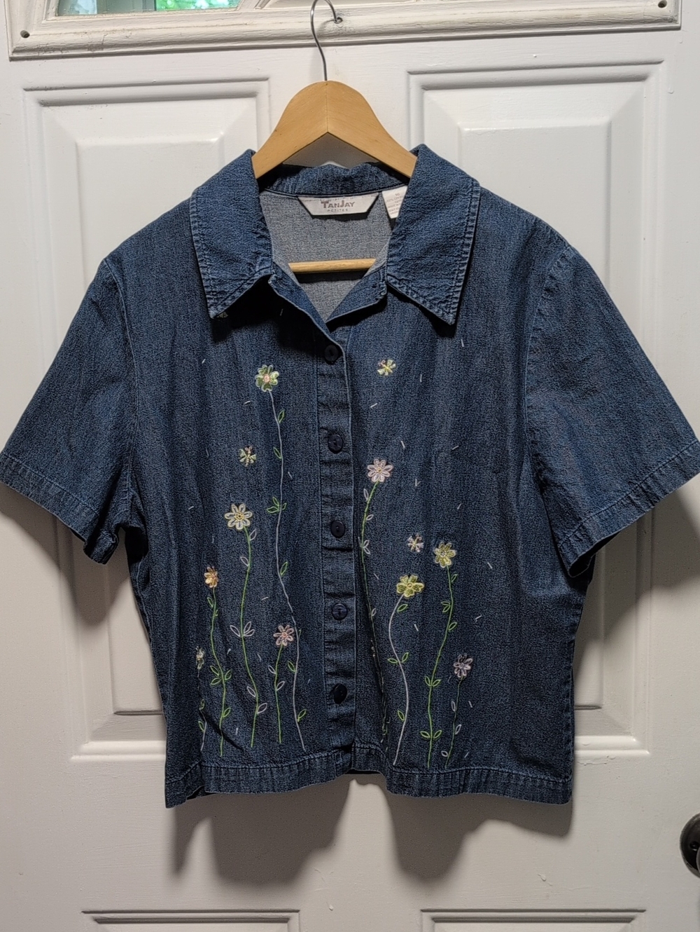 TanJay Petite Denim Shirt — Blue with White Label